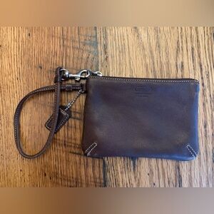 Coach leather brown wristlet wallet signature lining